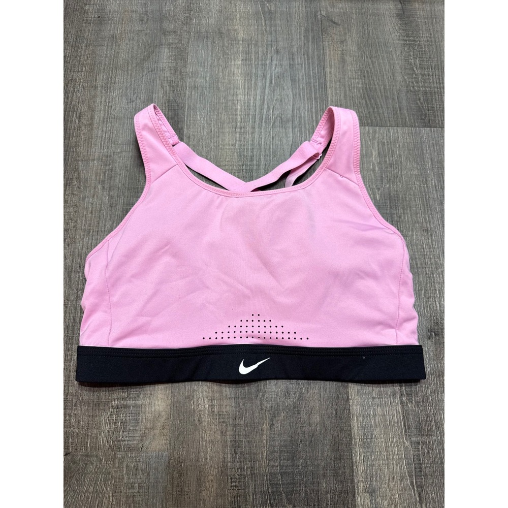 Nike Dri-FIT Pink Sports Bra Adjustable Straps Large Laser Cut Perforated L
